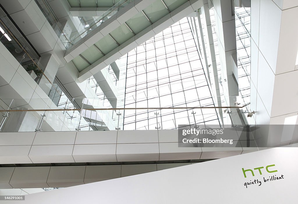 Htcc Building HTC Corp.'s logo is displayed in the HTC gallery in the company's new ...