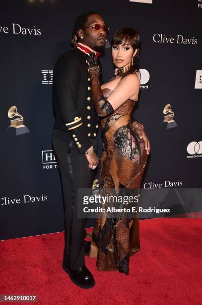 Offset and Cardi B attend the Pre-GRAMMY Gala & GRAMMY Salute to Industry Icons Honoring Julie Greenwald and Craig Kallman on February 04, 2023 in...