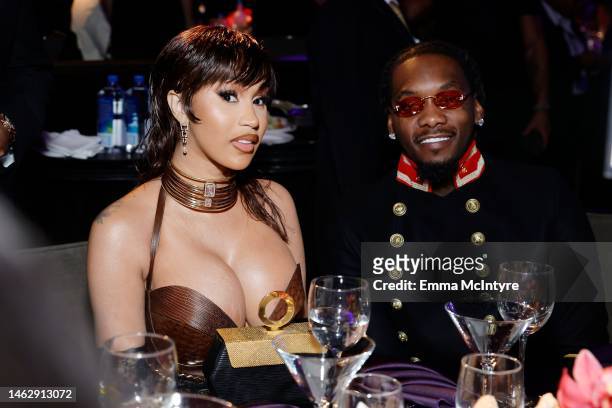 Cardi B and Offset attend the Pre-GRAMMY Gala & GRAMMY Salute to Industry Icons Honoring Julie Greenwald and Craig Kallman on February 04, 2023 in...