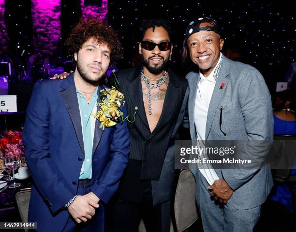 Benny Blanco, Miguel and Kevin Liles attend the Pre-GRAMMY Gala & GRAMMY Salute to Industry Icons Honoring Julie Greenwald and Craig Kallman on...