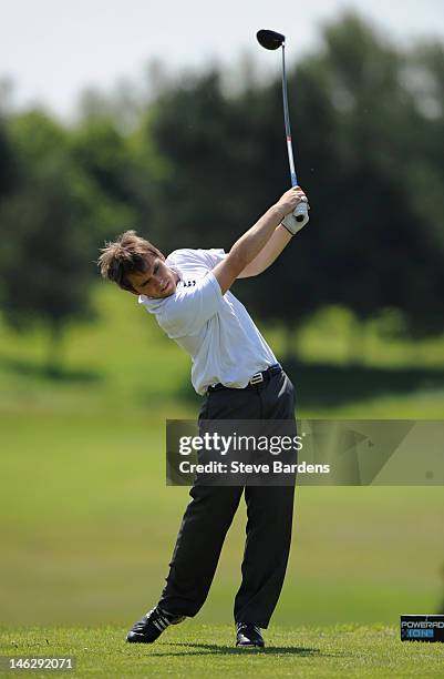 Craig Ainsley of Wexham Park Golf Courses in action during the Powerade PGA Assistants Championship at East Sussex National on June 13, 2012 in...