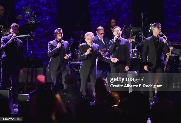 Frankie Valli performs onstage during the Pre-GRAMMY Gala & GRAMMY Salute to Industry Icons Honoring Julie Greenwald and Craig Kallman on February...