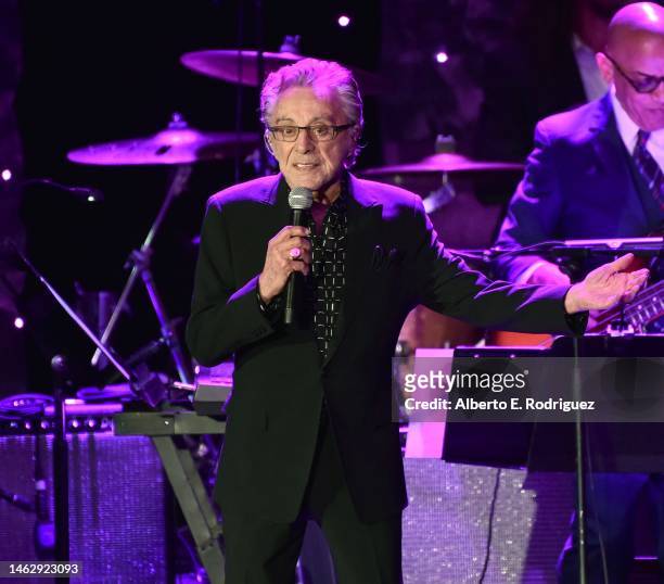 Frankie Valli performs onstage during the Pre-GRAMMY Gala & GRAMMY Salute to Industry Icons Honoring Julie Greenwald and Craig Kallman on February...