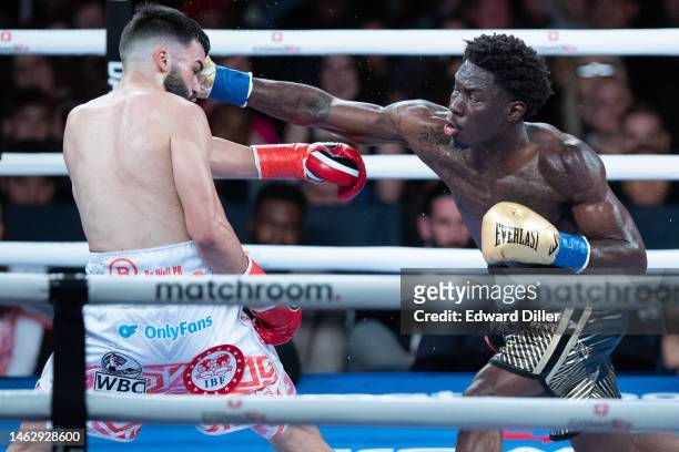Richardson Hitchins lands a right hand against John Bauza at The Hulu Theater at Madison Square Garden on February 4, 2023 in New York City.