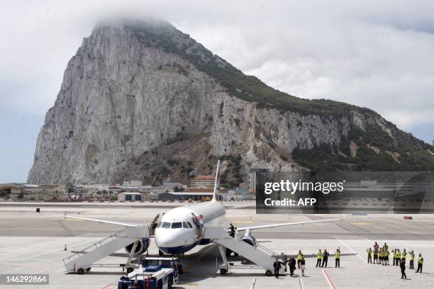 Britain's Prince Edward, Earl of Wessex and his wife Sophie Rhys-Jones, Countess of Wessex depart from Gibraltar airport on board a civil plane on...