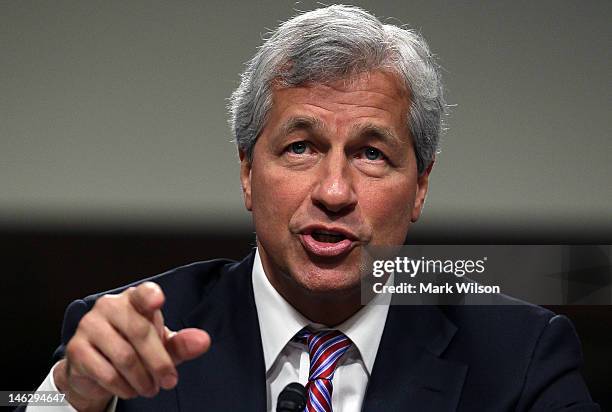 President and CEO of JPMorgan Chase Co. Jamie Dimon testifies before a Senate Banking Committee hearing on Capitol Hill June 13, 2012 in Washington,...