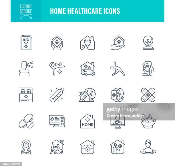 ilustraciones, imágenes clip art, dibujos animados e iconos de stock de home healthcare icons accidente cerebrovascular editable - vivienda con asistencia