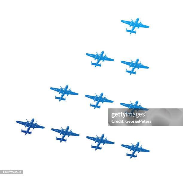 wwii bomber planes formation flying - world war ii stock illustrations