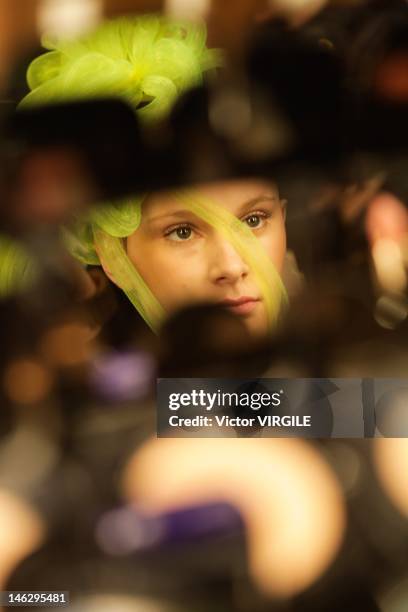 Backstage atmosphere during the Ronaldo Fraga show as part of the Sao Paulo Fashion Week Spring Summer 2013 on June 12, 2012 in Sao Paulo, Brazil.