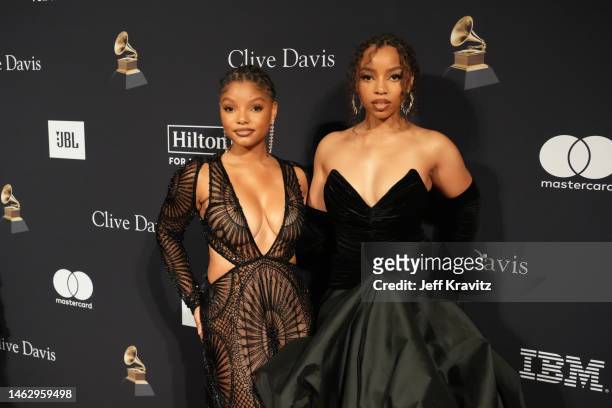 Halle Bailey and Chloe Bailey attend the Pre-GRAMMY Gala & GRAMMY Salute To Industry Icons Honoring Julie Greenwald & Craig Kallman at The Beverly...
