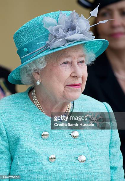 Queen Elizabeth II attends Vernon Park during a Diamond Jubilee visit to Nottingham on June 13, 2012 in Nottingham, England.