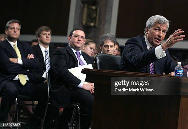 President and CEO of JPMorgan Chase Co. Jamie Dimon testifies before a Senate Banking Committee hearing on Capitol Hill June 13, 2012 in Washington,...