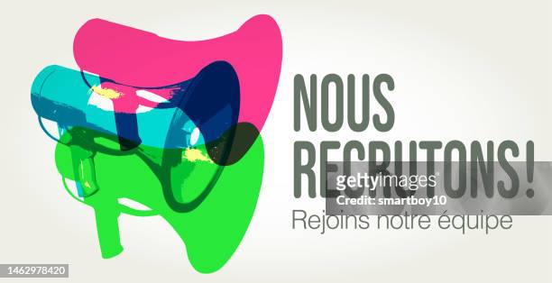 wir stellen auf französisch ein (nous recrutons) - unemployed marketing professional searches for a job stock-grafiken, -clipart, -cartoons und -symbole