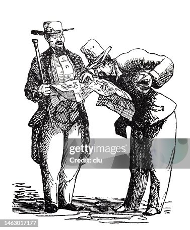 Two Men Stand And Study A Map Full Length Cut Out On White Background ...