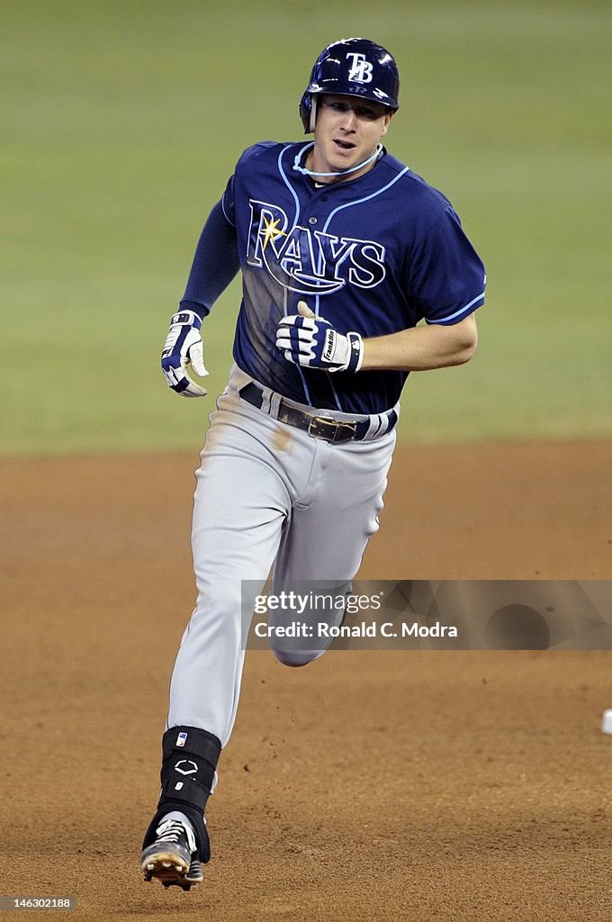 Miami Rays Elliot Johnson of the Tampa Bay Rays runs to third base during an ...