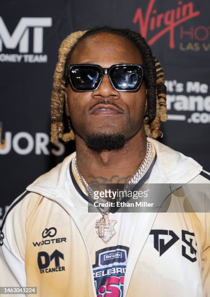 Former NFL player Adam "Pacman" Jones attends the NFL Pro Bowl Weekend Celebrity All-Star Game 2023 benefiting the charity D Up On Cancer at the Cox...