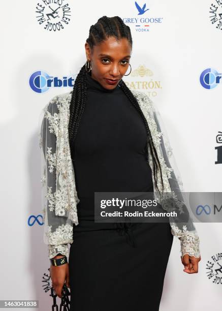 Mereba attends Interscope and Flipper's Roller Boogie Palace celebrate Dr. Dre's "The Chronic" at Hollywood Palladium on February 04, 2023 in Los...