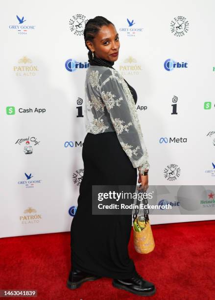 Mereba attends Interscope and Flipper's Roller Boogie Palace celebrate Dr. Dre's "The Chronic" at Hollywood Palladium on February 04, 2023 in Los...