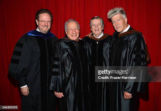 Bob Gazelle, AFI President & CEO, Honorary degree recipient director Mel Brooks, Bob Daly, Chairman, AFI Board of Directors and Honorary degree...