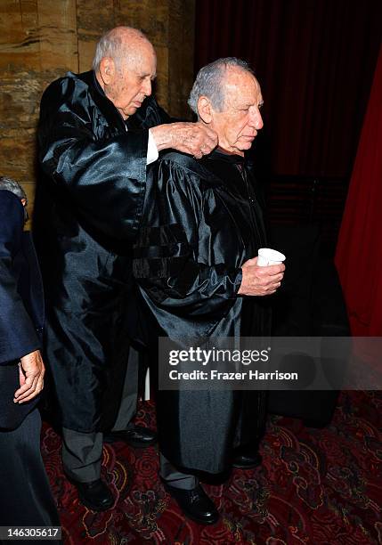 Director Carl Reiner and AFI Honorary Degree recepient Mel Brooks at the 2012 AFI Conservatory Commencement Ceremony at Grauman's Chinese Theatre on...
