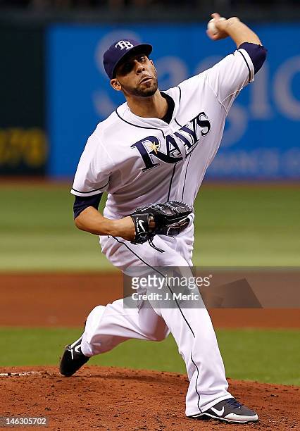 Pitcher David Price of the Tampa Bay Rays pitches against the New York Mets during the game at Tropicana Field on June 13, 2012 in St. Petersburg,...