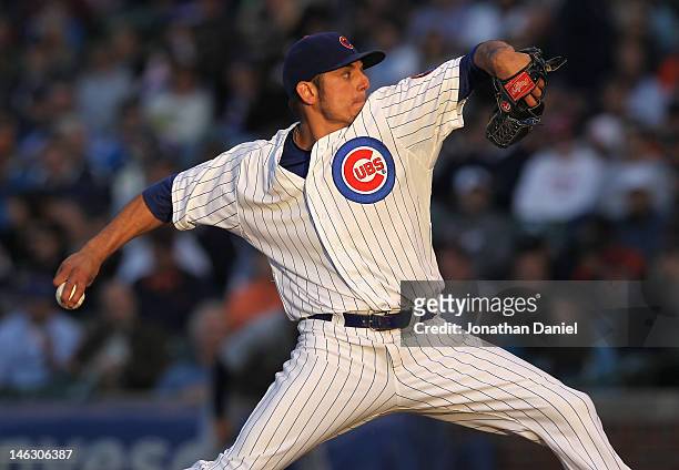 Starting pitcher Matt Garza of the Chicago Cubs delivers the ball against the Detroit Tigers at Wrigley Field on June 13, 2012 in Chicago, Illinois.