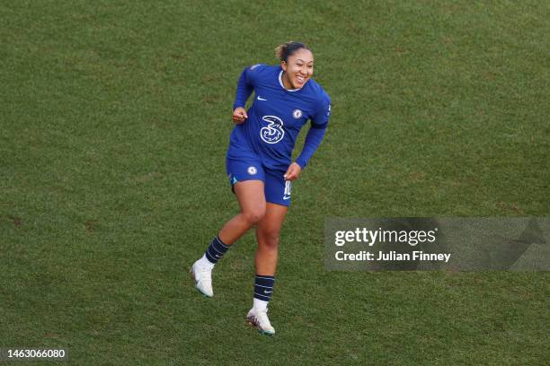 Lauren James of Chelsea celebrates after scoring the team's second goal during the FA Women's Super League match between Tottenham Hotspur and...