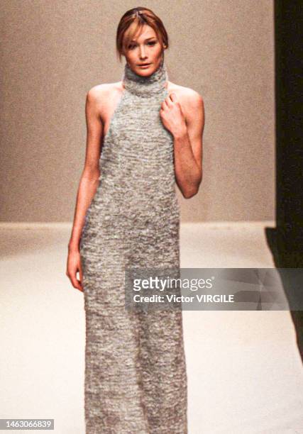 Carla Bruni Sarkozy walks the runway at the Paco Rabanne Ready to Wear Fall/Winter 1996-1997 fashion show during the Paris Fashion Week in March,...