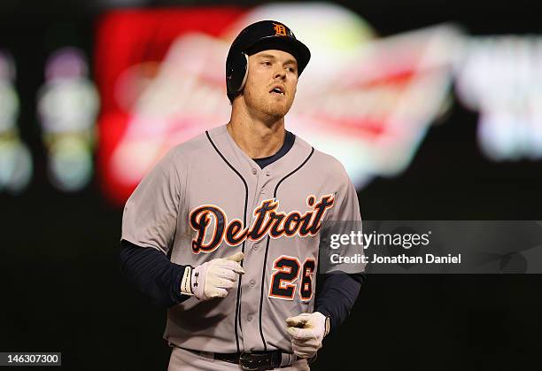 Brennan Boesch of the Detroit Tigers runs the bases after hitting a solo home run in the 7th inning against the Chicago Cubs at Wrigley Field on June...