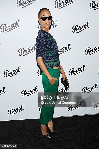 Actress Zoe Saldana attends the Persol Magnificent Obsessions exhibition honoring Arianne Phillips, Patricia Clarkson, and Todd Haynes at the MOMI on...