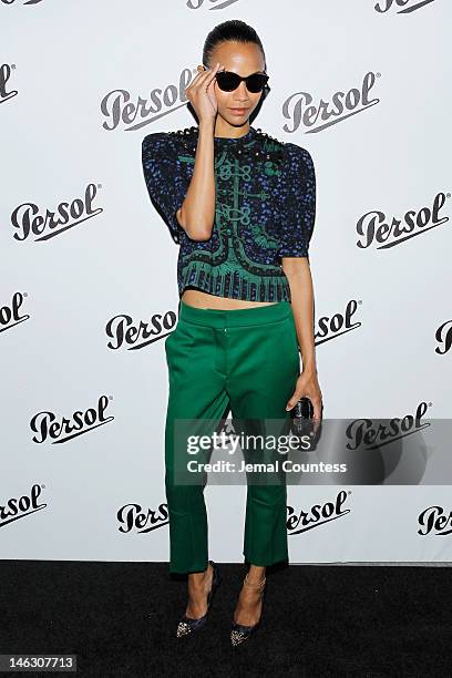 Actress Zoe Saldana attends the Persol Magnificent Obsessions exhibition honoring Arianne Phillips, Patricia Clarkson, and Todd Haynes at the MOMI on...