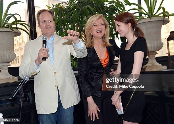 The Huffington Post executive editor Tim O'Brien, author/columnist Arianna Huffington, and Isabella Huffington speak at the launch party for...