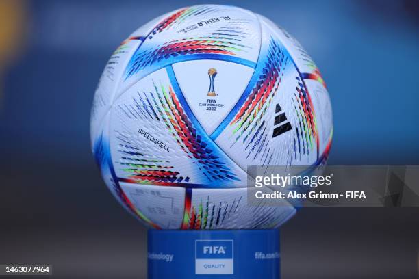Detailed view of the official adidas match ball 'Al Rihla' prior to the FIFA Club World Cup Morocco 2022 2nd Round match between Seattle Sounders FC...