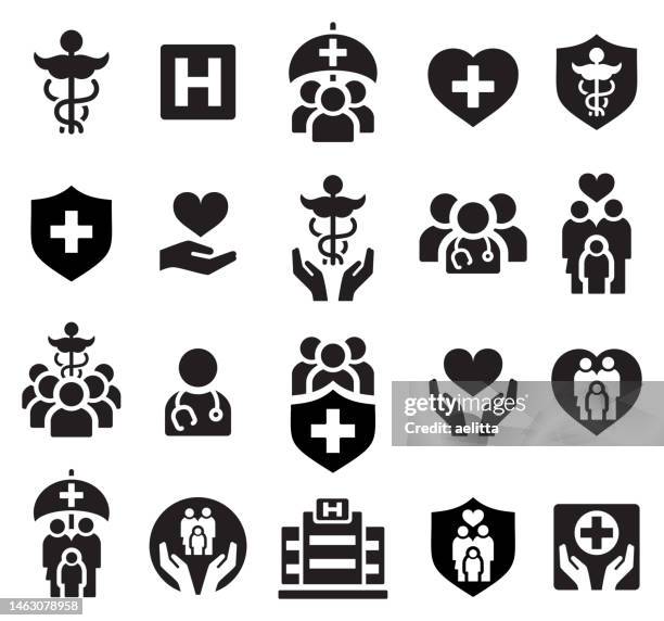 ilustraciones, imágenes clip art, dibujos animados e iconos de stock de conjunto de iconos médicos. salud y medicina. seguro médico. - prevention work