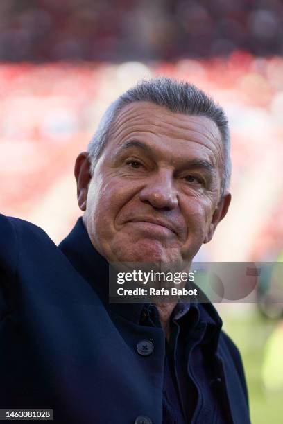 Javier Aguirre, head coach of RCD Mallorca smiles prior to the LaLiga Santander match between RCD Mallorca and Real Madrid CF at Visit Mallorca...