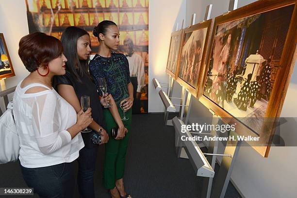 Actress Zoe Saldana attends the Persol Magnificent Obsessions exhibition honoring Arianne Phillips, Patricia Clarkson, and Todd Haynes at the MOMI on...