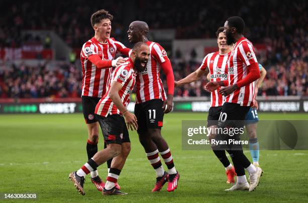 Bryan Mbeumo of Brentford celebrates after scoring his teams second goal during the Premier League match between Brentford FC and Southampton FC at...