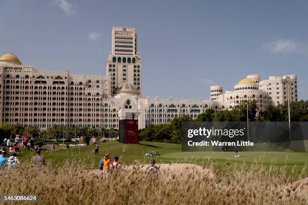 Rasmus Hojgaard of Denmark play his putt shot on the 2nd hole on Day Four of the Ras Al Khaimah Championship at Al Hamra Golf Club on February 05,...