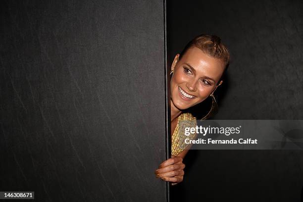 Renata Kuerten backstage at the Agua de Coco por Liana Thomaz show during Sao Paulo Fashion Week Spring/Summer 2013 on June 13, 2012 in Sao Paulo,...