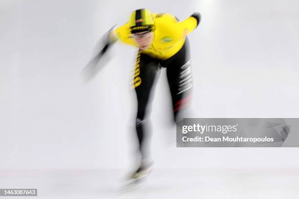 Jorrit Bergsma competes in the Mens 10000m race during the Daikin NK or Netherlands Championship Distance Finals at Thialf Ice Arena on February 05,...