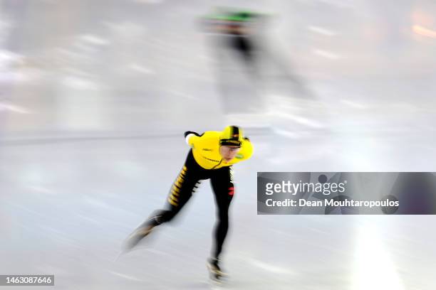 Jorrit Bergsma competes in the Mens 10000m race during the Daikin NK or Netherlands Championship Distance Finals at Thialf Ice Arena on February 05,...