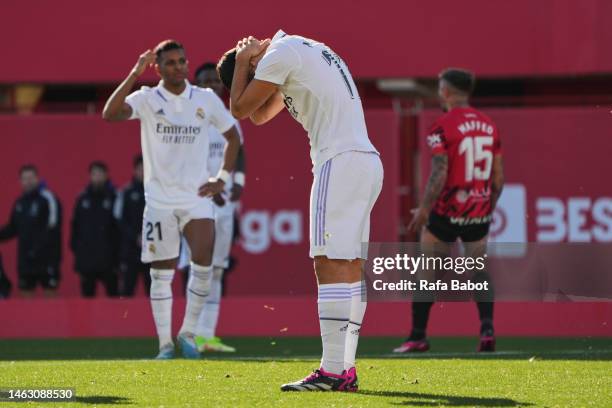 Marco Asensio of Real Madrid CF reacts during the LaLiga Santander match between RCD Mallorca and Real Madrid CF at Visit Mallorca Estadi on February...