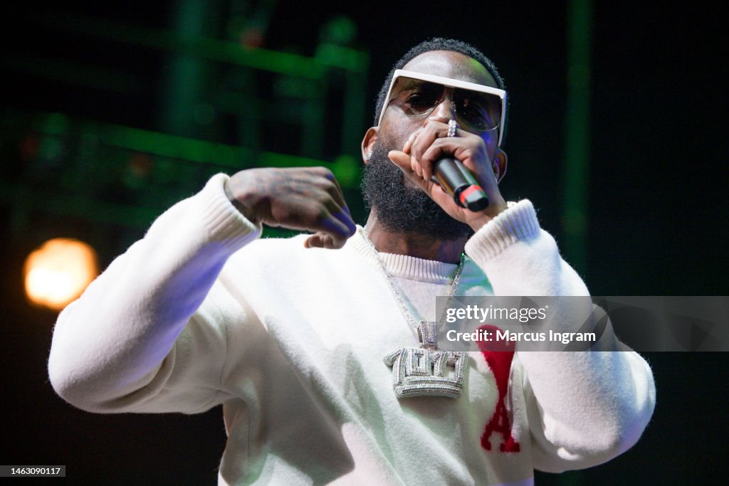 Rapper Gucci Mane performs on stage during the Legendz of the Streetz