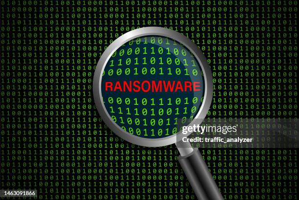 ransomware under magnifying glass - ransomware stock illustrations