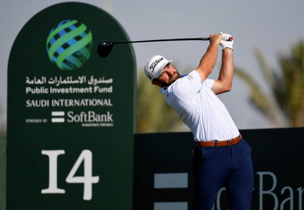 Cameron Young of the United States tees off from the 14th hole on Day Four of the PIF Saudi International at Royal Greens Golf & Country Club on...