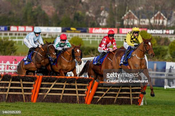 Paul Townend riding State Man led all the way to win The Chanelle Pharma Irish Champion Hurdle at Leopardstown Racecourse on February 05, 2023 in...