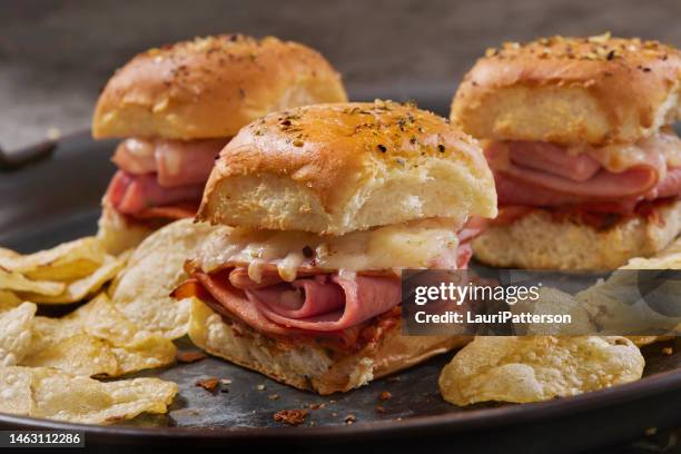 pizza sliders - pizza with ham stock pictures, royalty-free photos & images