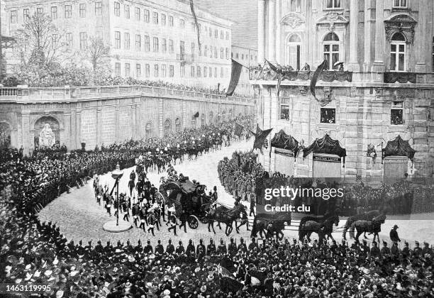 funeral of empress elisabeth of austria on 17 september 1898 in vienna, funeral procession on the way to the capuchin church - funeral procession stock illustrations