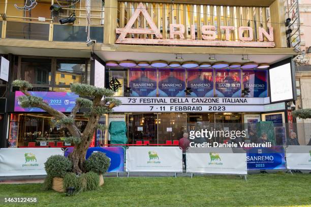 General view of Teatro Ariston during the 73rd Sanremo Music Festival 2023 at on February 05, 2023 in Sanremo, Italy.