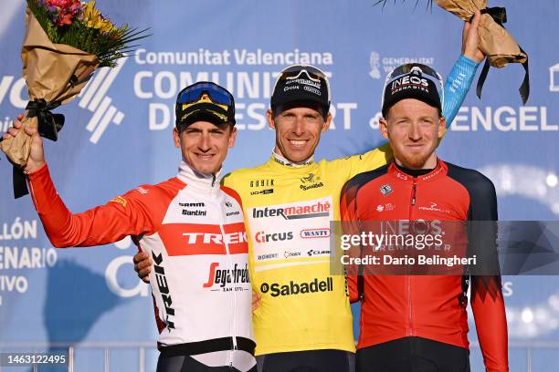 Giulio Ciccone of Italy and Team Trek – Segafredo on second place, race winner Rui Costa of Portugal and Team Intermarche’ – Circus – Wanty - Yellow...
